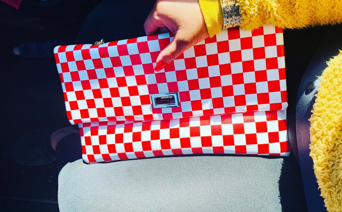 Checkered Clutch Bag- Red